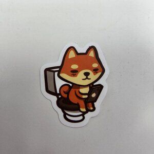 Fox Sticker Fox on Toilet w Phone Cell Bathroom Funny Cute